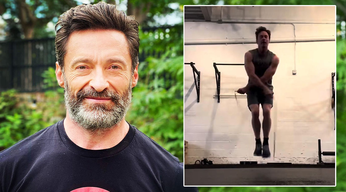 Hugh Jackman performing jump rope exercises on instagram