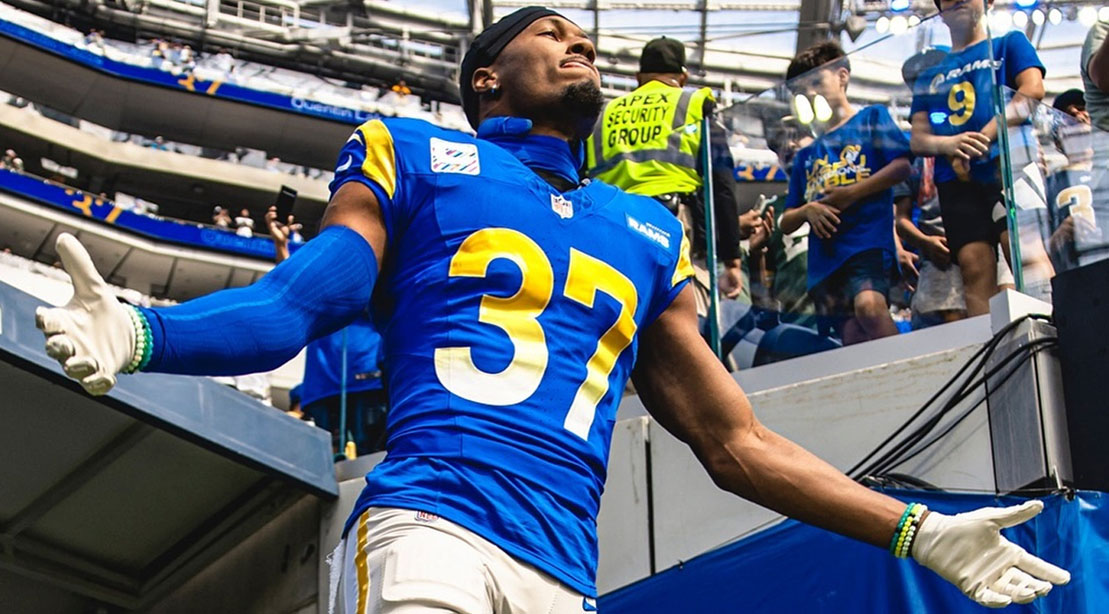 NFL Safety for the LA Rams Quentin Lake coming out of the entrance tunnel before a game
